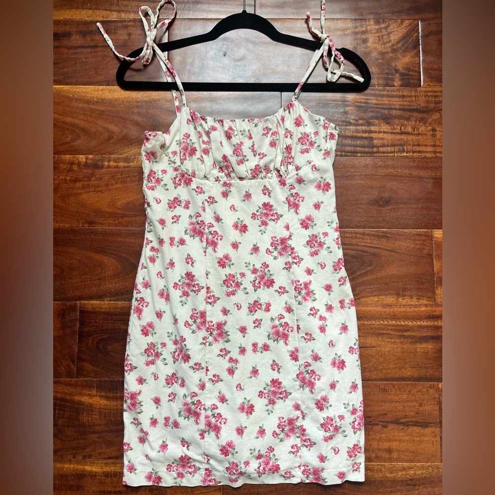 Monteau Pink Floral Linen Dress